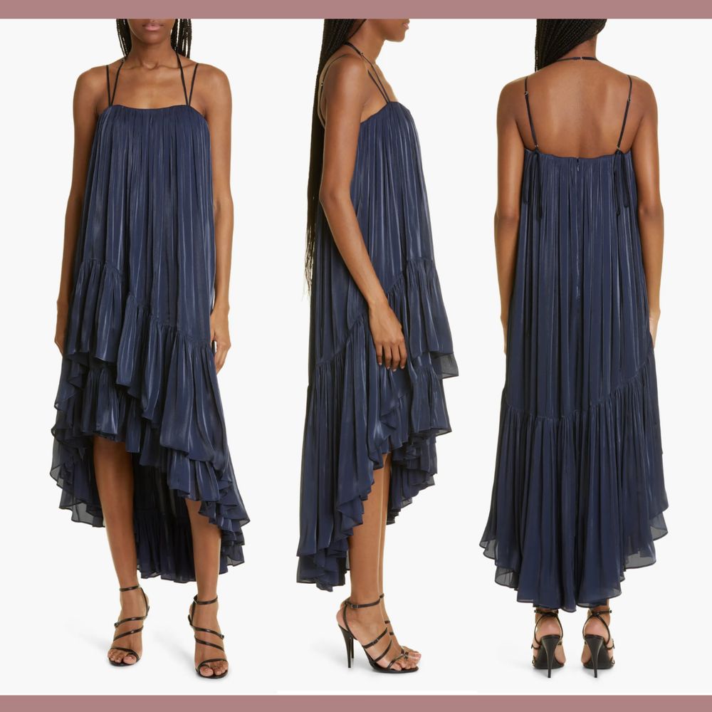 Nwt $595 Cinq Sept [ 2 ] Soliel Ruffle Trapeze High Low Dress Navy Blue